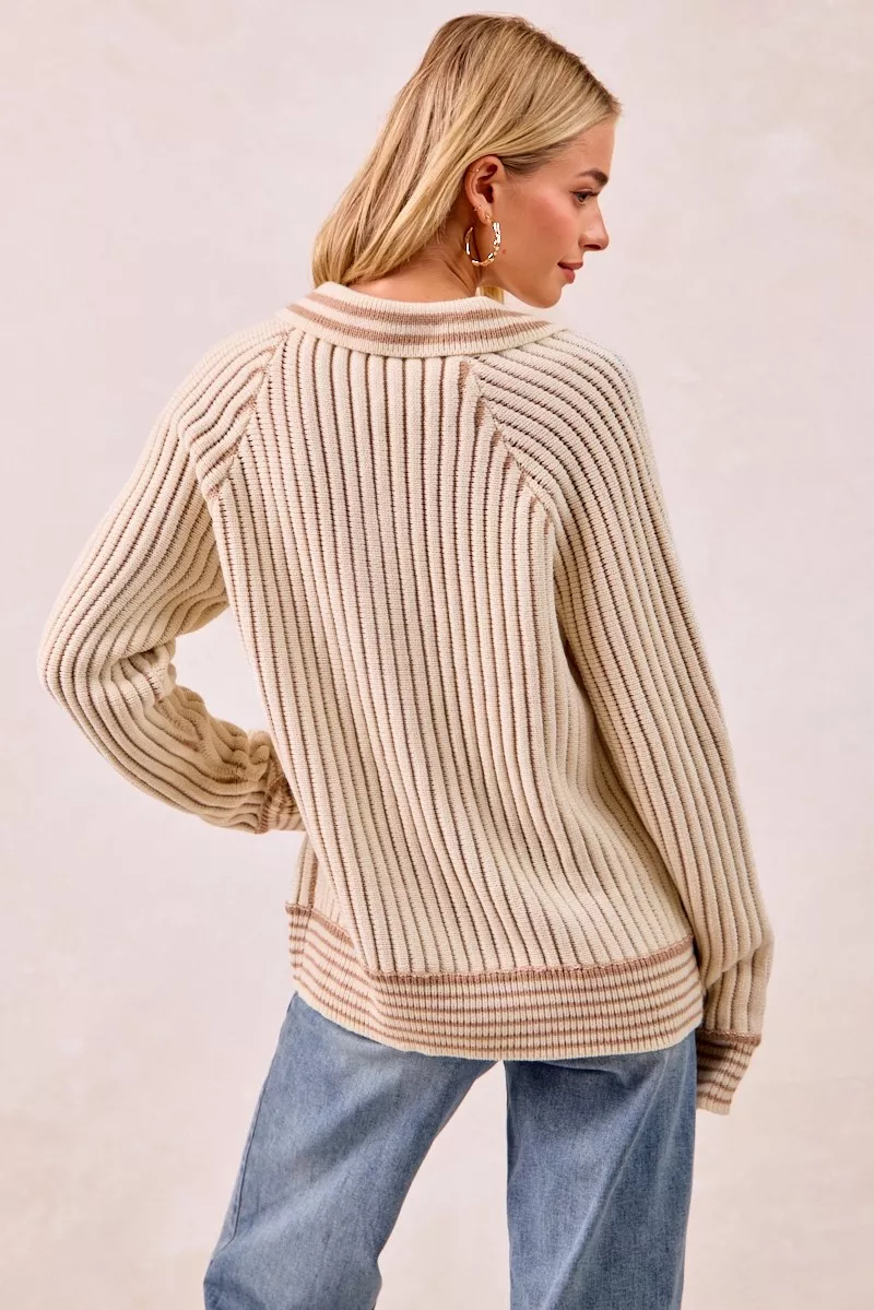 BiBi Half Button Ribbed Two Tone Sweater - Image 18