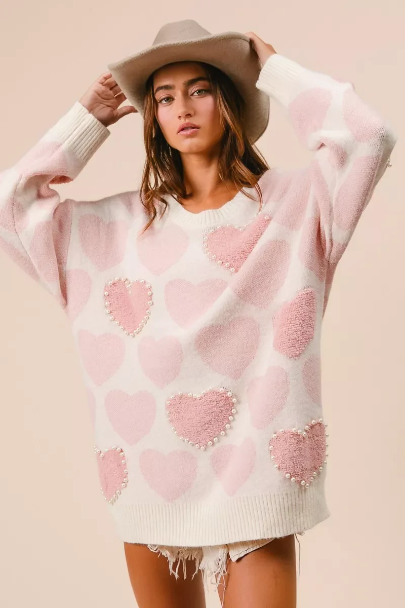 BiBi Heart Pattern Sweater with Pearl Detail - Image 10