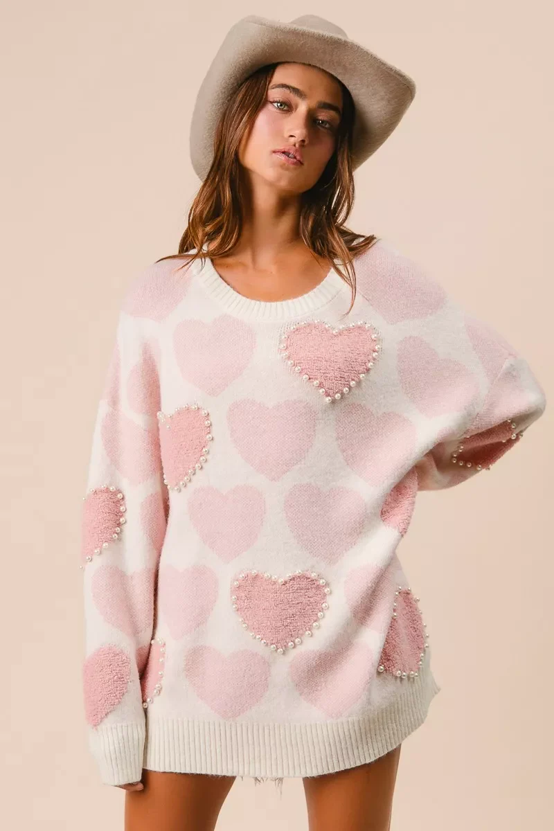 BiBi Heart Pattern Sweater with Pearl Detail - Image 12