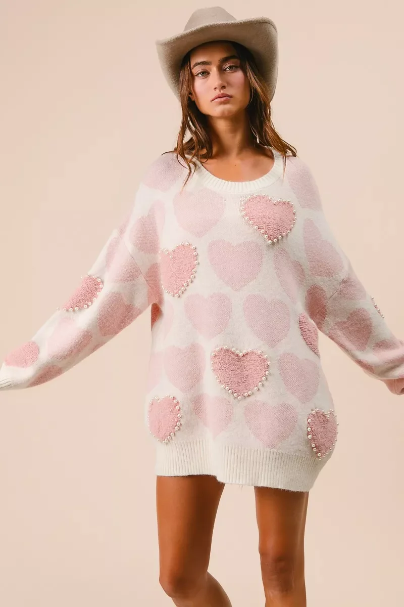 BiBi Heart Pattern Sweater with Pearl Detail - Image 13