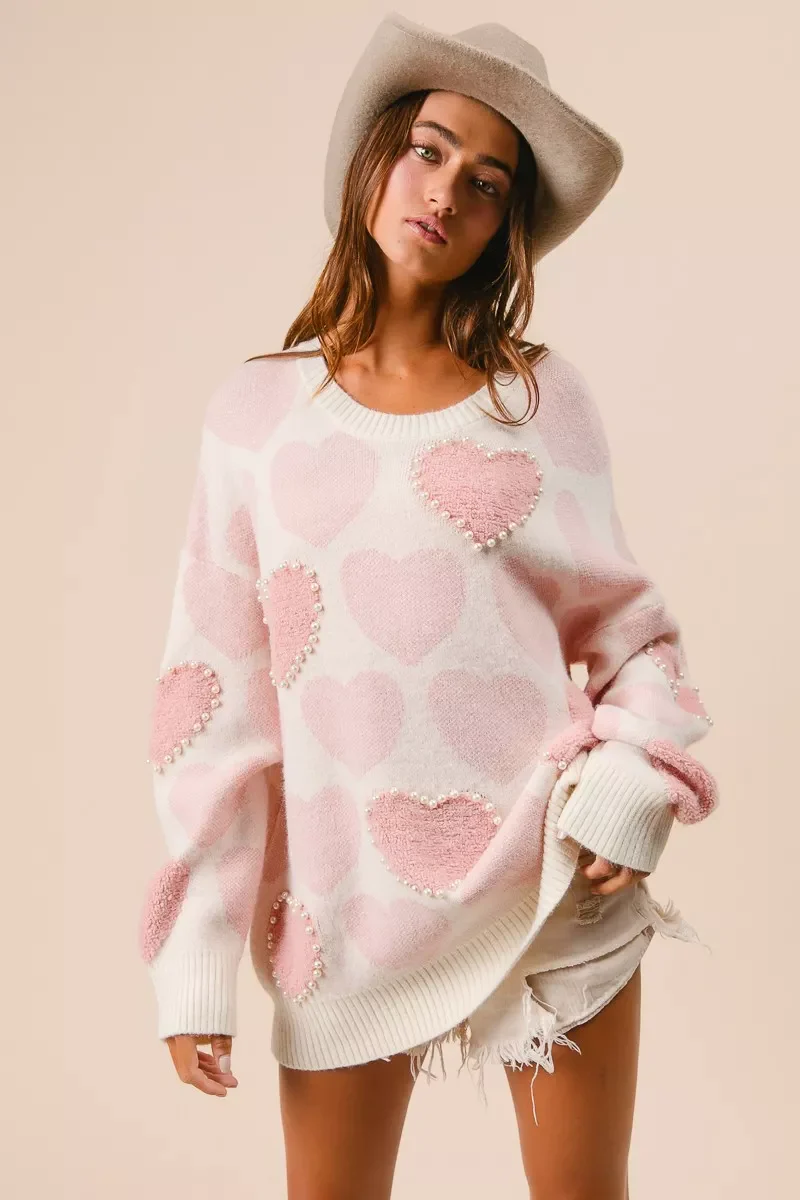 BiBi Heart Pattern Sweater with Pearl Detail - Image 15
