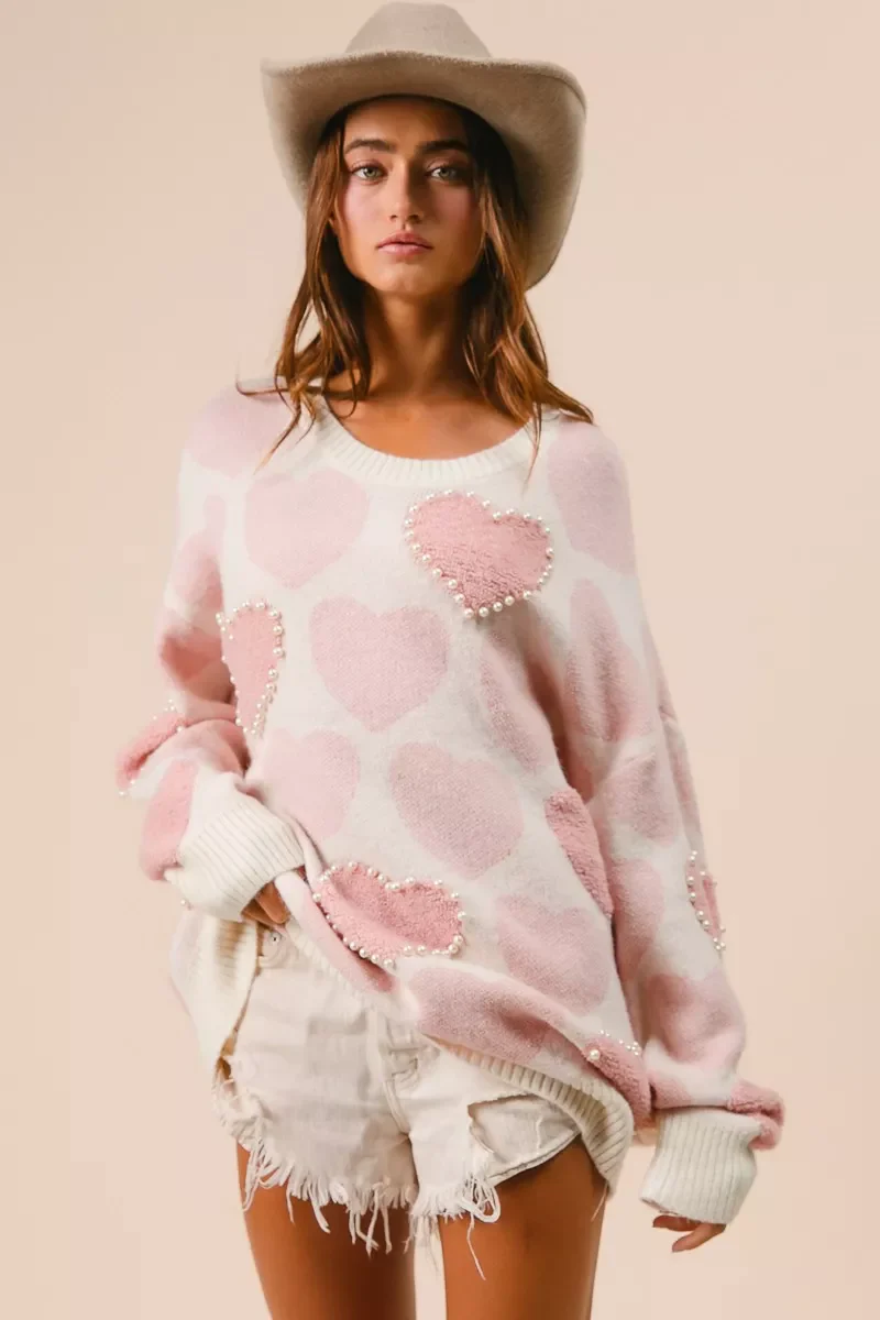 BiBi Heart Pattern Sweater with Pearl Detail - Image 16
