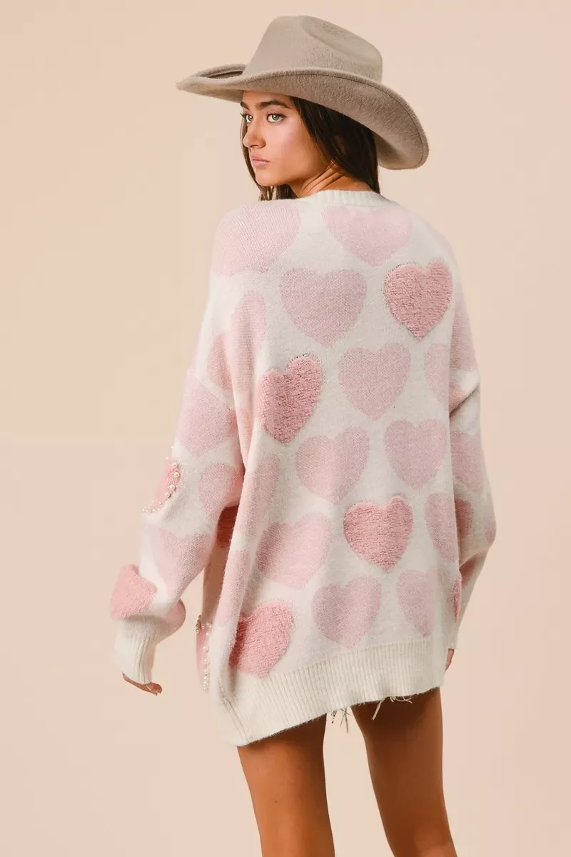 BiBi Heart Pattern Sweater with Pearl Detail - Image 17