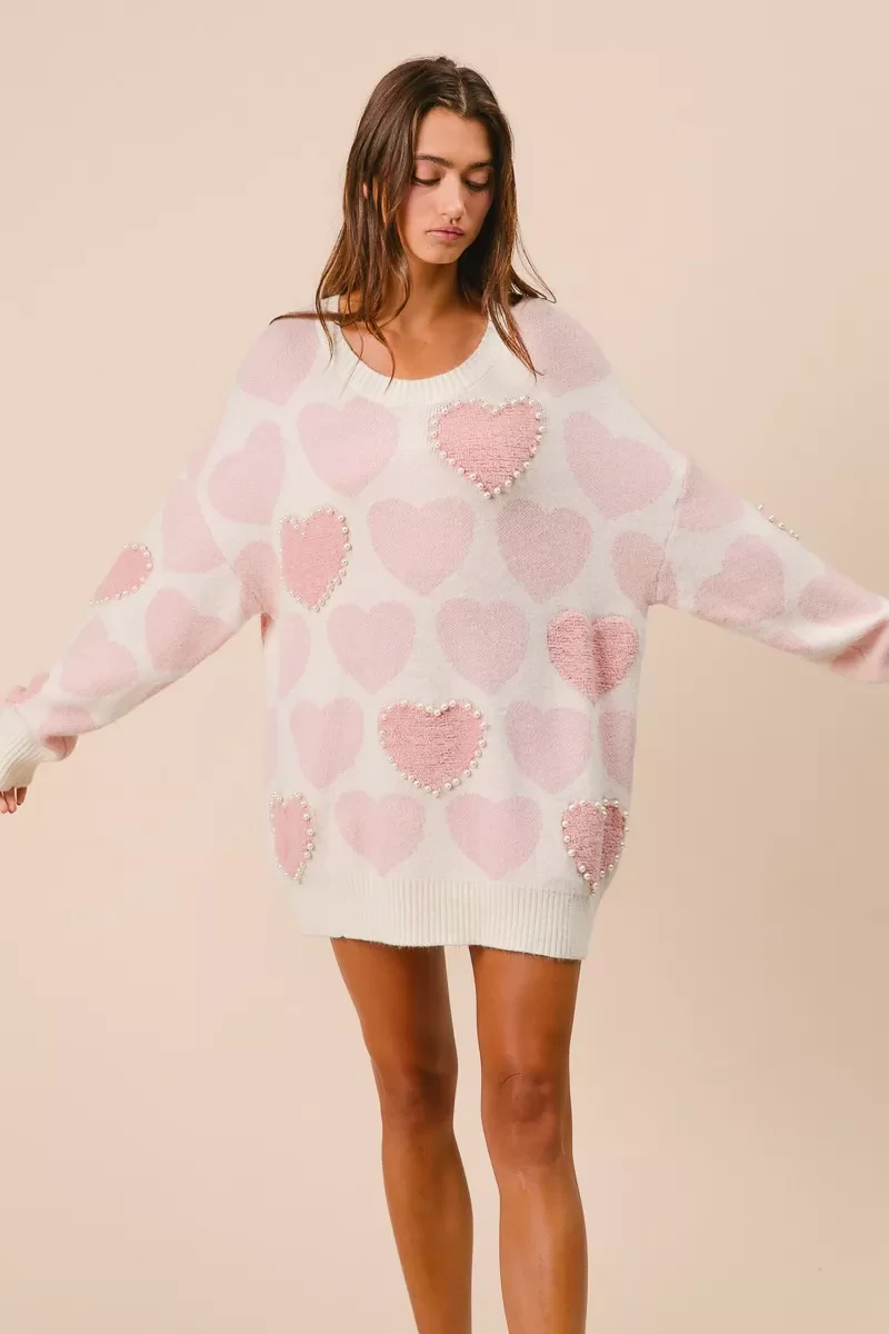 BiBi Heart Pattern Sweater with Pearl Detail - Image 5