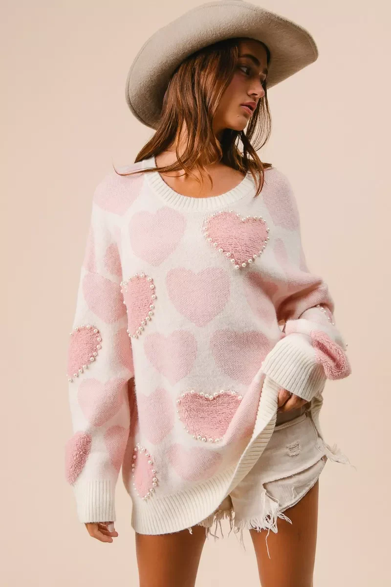 BiBi Heart Pattern Sweater with Pearl Detail - Image 6