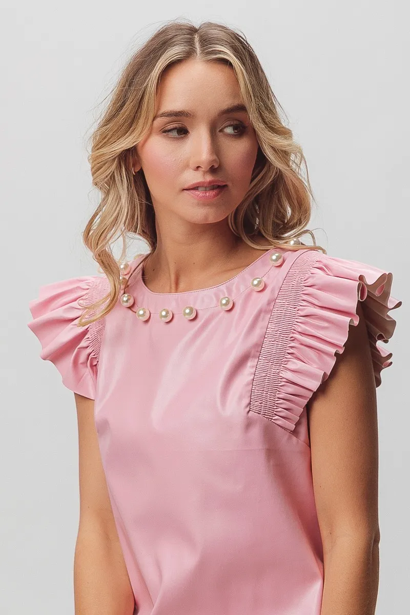 BiBi Leather Smocked Ruffled Top - Image 5