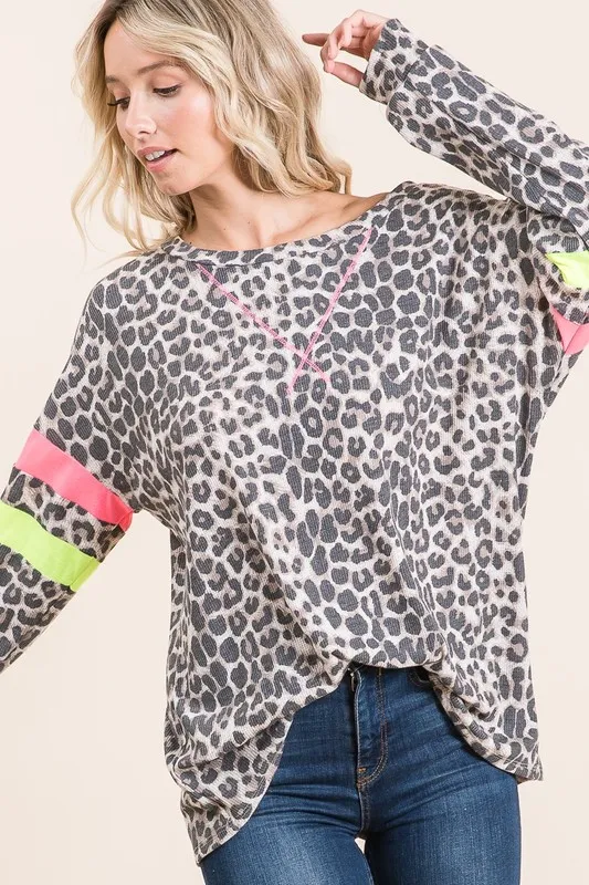 BiBi Leopard Thermal Top with Contrast Color Block - Image 2