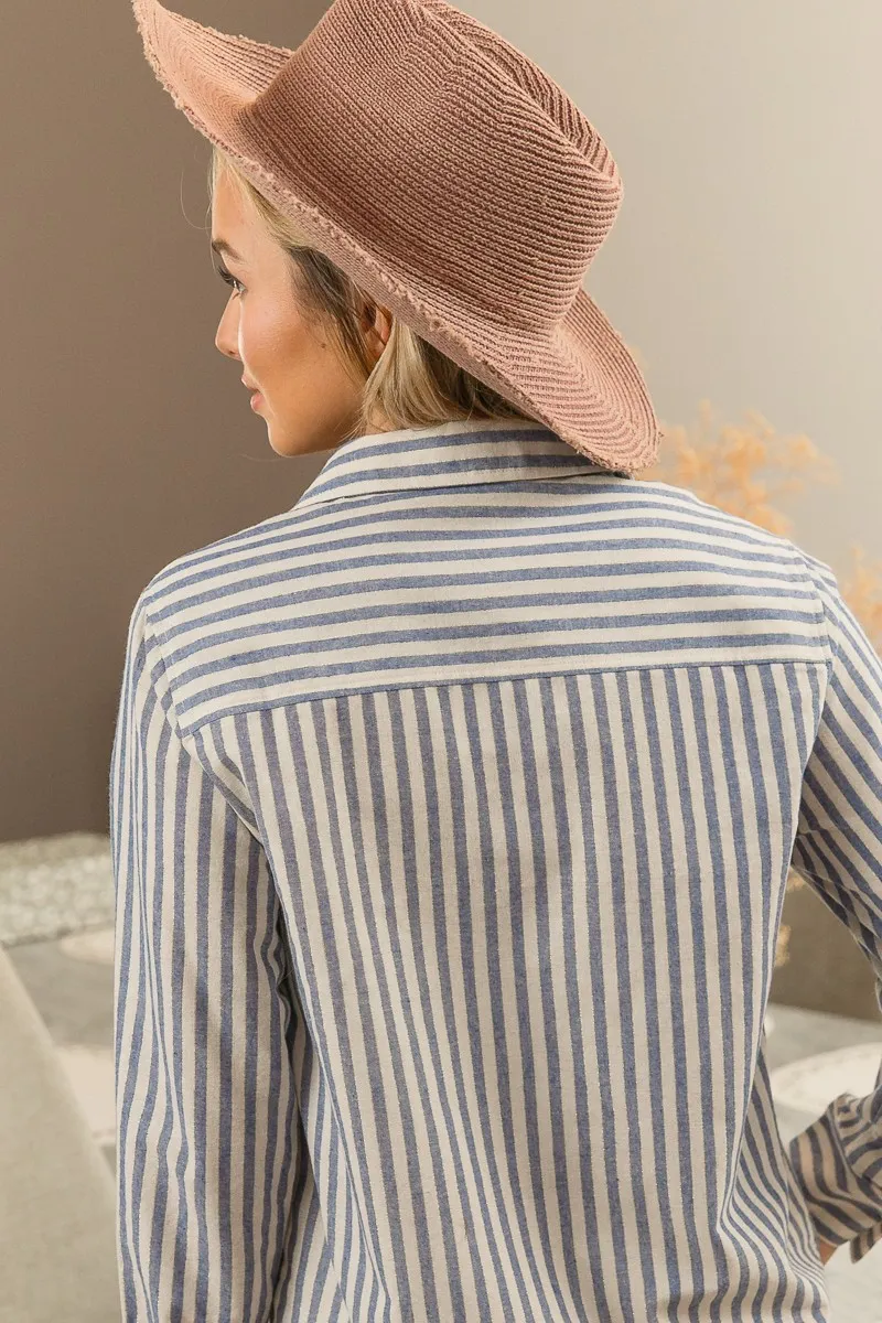 BiBi Lurex Linen Stripe Shirt Button Down Top - Image 18