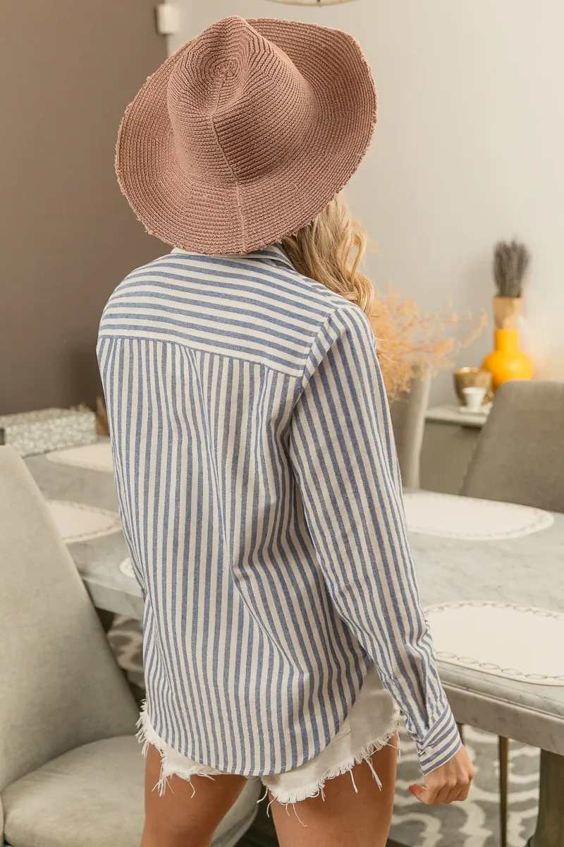 BiBi Lurex Linen Stripe Shirt Button Down Top - Image 19