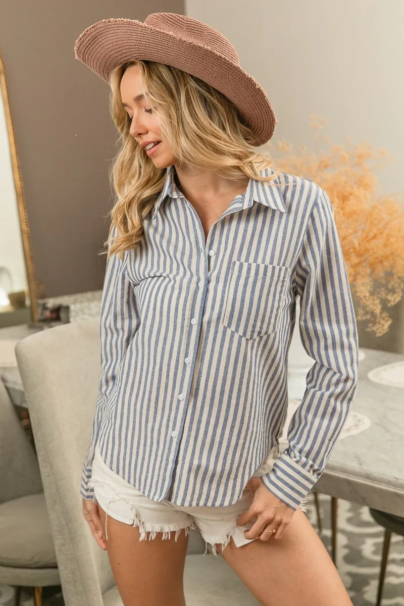 BiBi Lurex Linen Stripe Shirt Button Down Top - Image 3