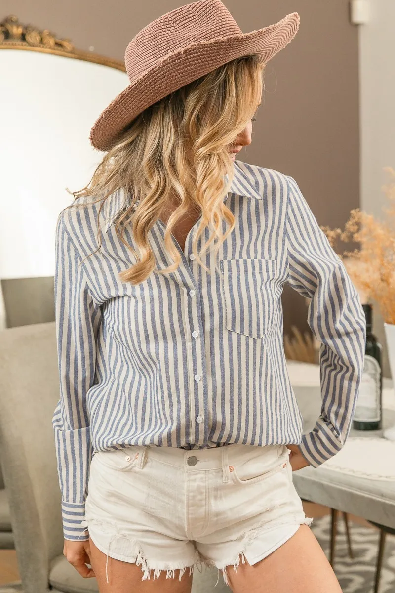 BiBi Lurex Linen Stripe Shirt Button Down Top - Image 5