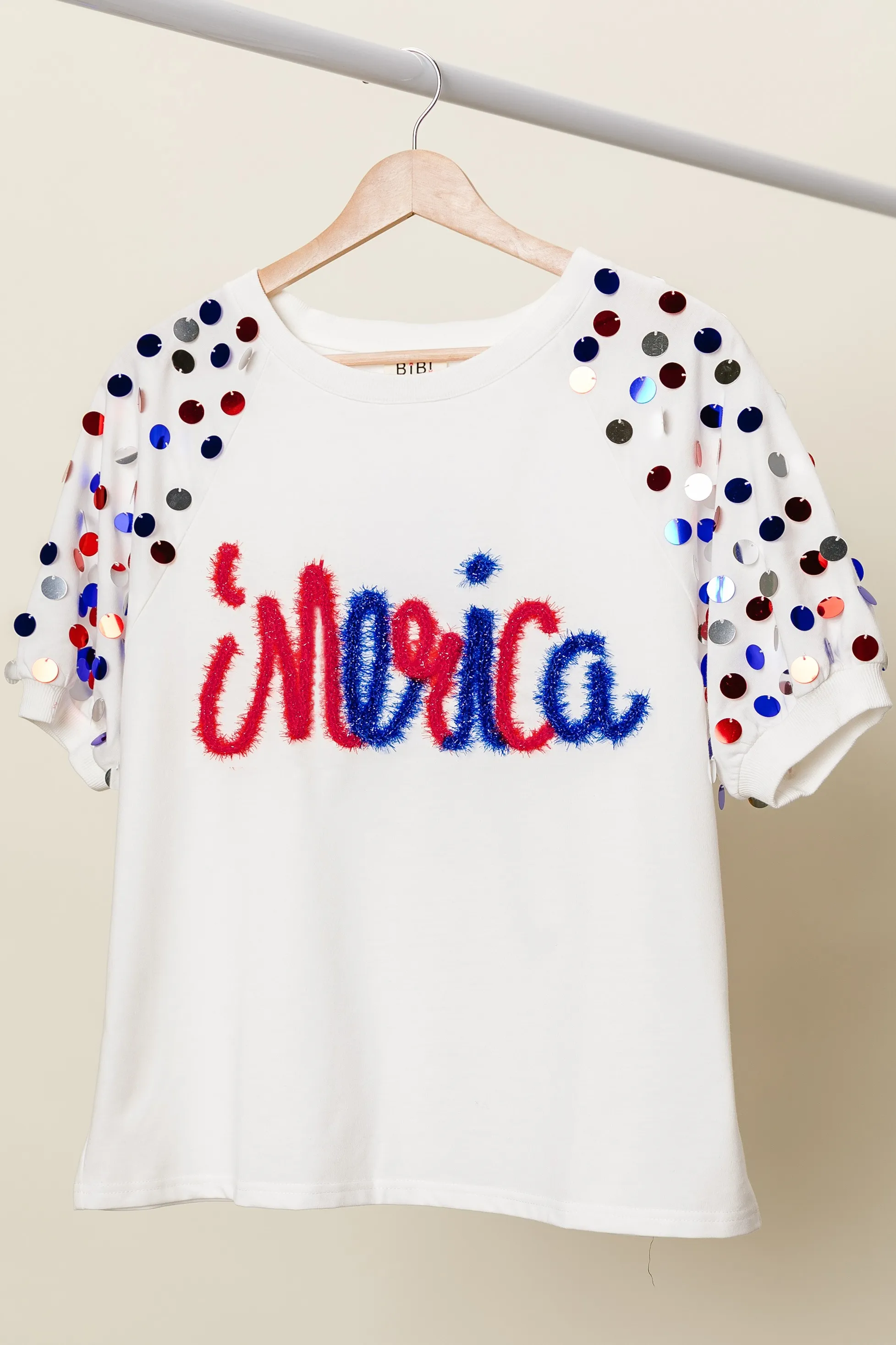 BiBi Metallic Letter Spangle Raglan Puff Sleeve Top - Image 10