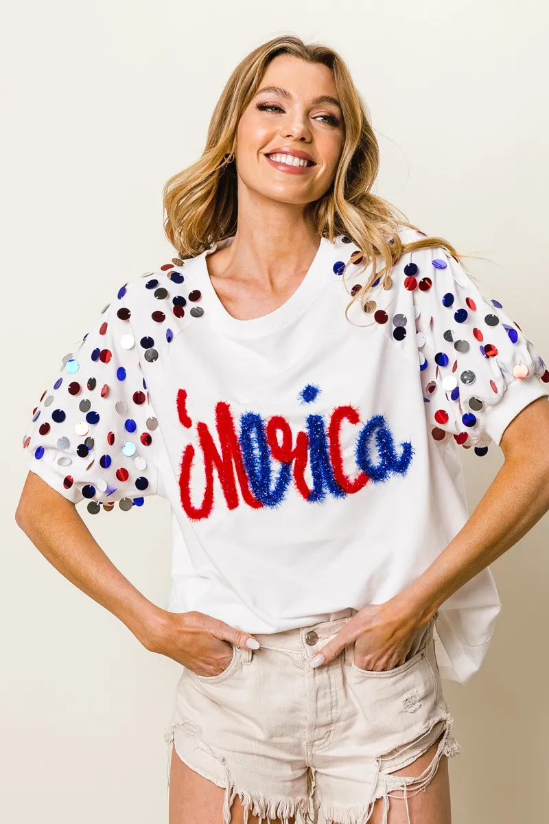 BiBi Metallic Letter Spangle Raglan Puff Sleeve Top - Image 6