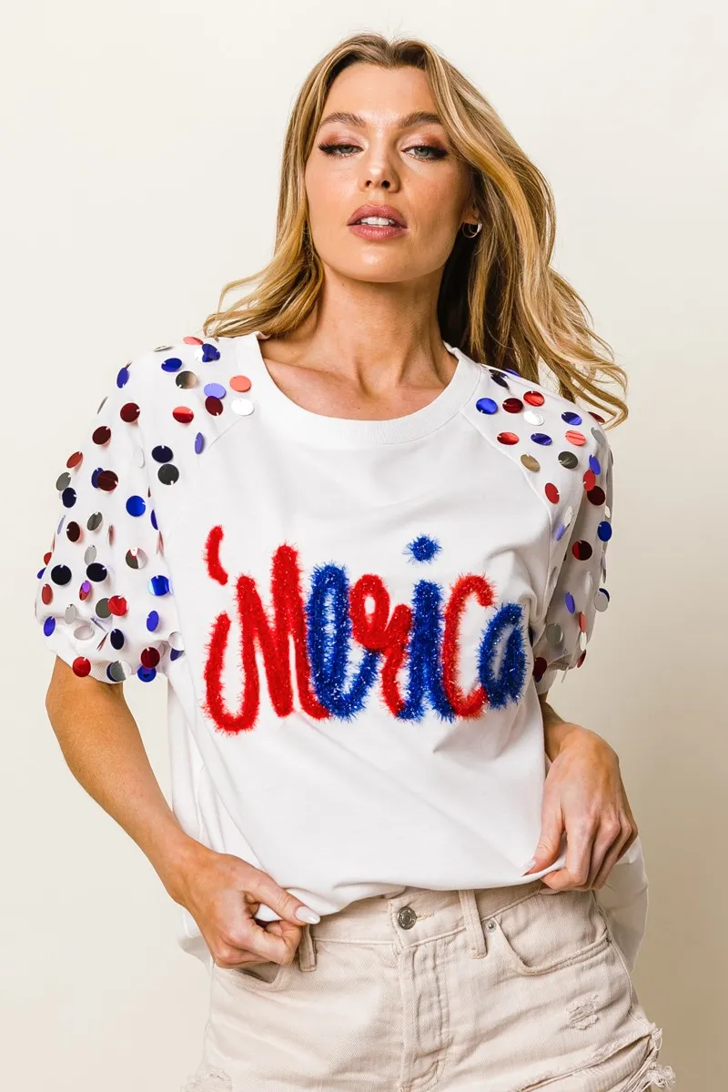BiBi Metallic Letter Spangle Raglan Puff Sleeve Top - Image 8