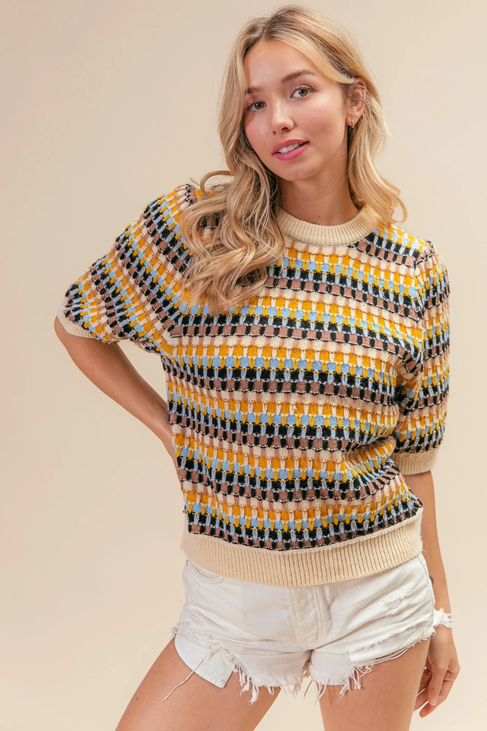 BiBi Multi Color Half Sleeve Sweater - Image 2