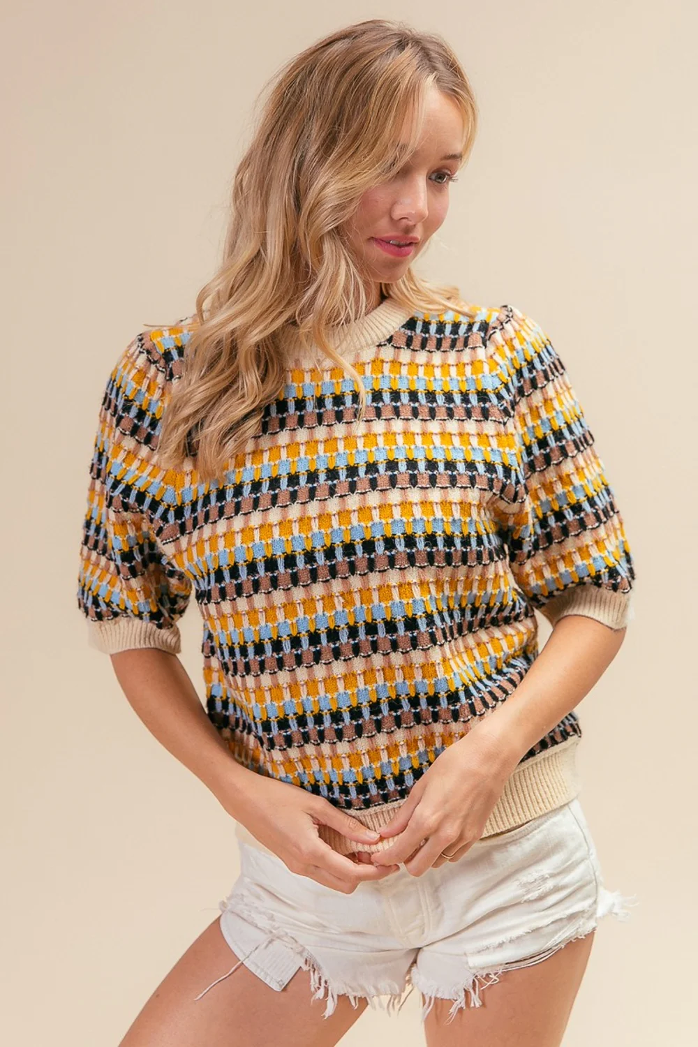 BiBi Multi Color Half Sleeve Sweater - Image 3