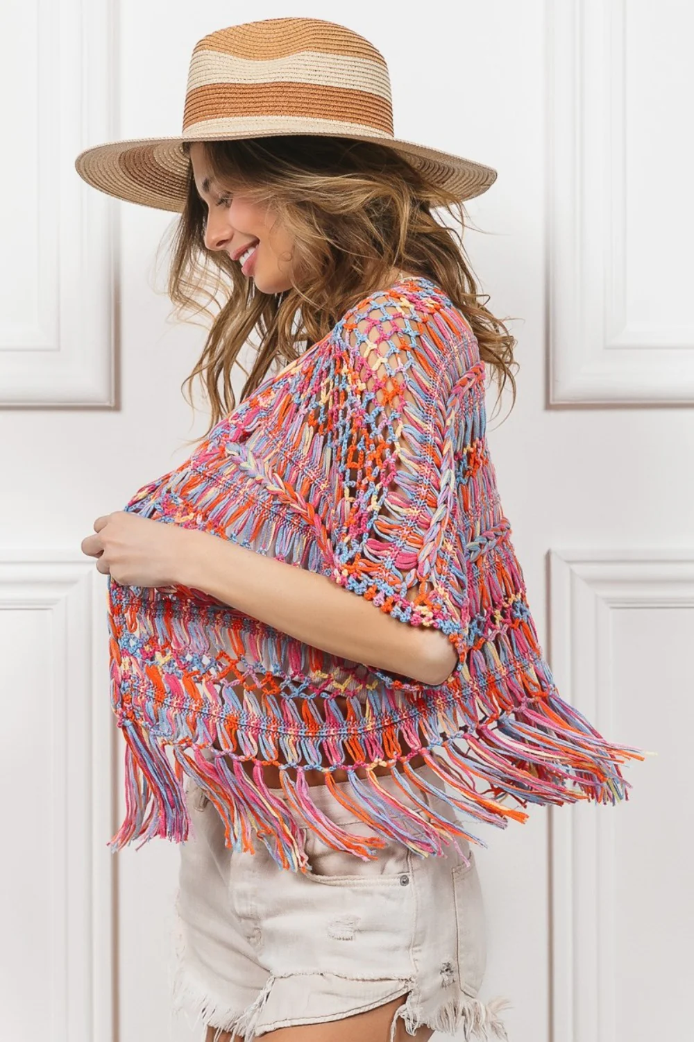BiBi Open Front Fringed Crop Knit Cardigan - Image 4