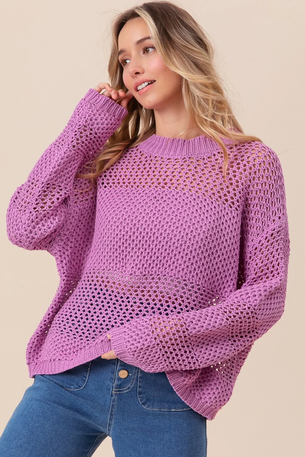 BiBi Openwork Long Sleeve Knit Top - Image 3