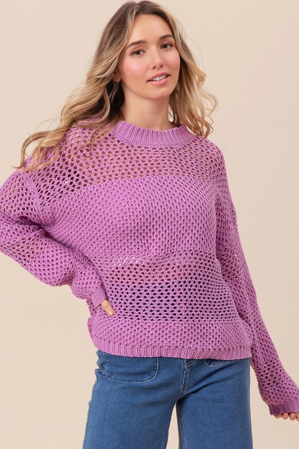 BiBi Openwork Long Sleeve Knit Top - Image 4