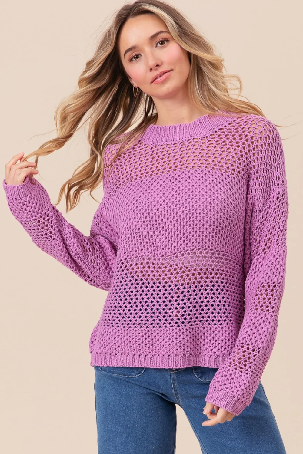 BiBi Openwork Long Sleeve Knit Top - Image 5