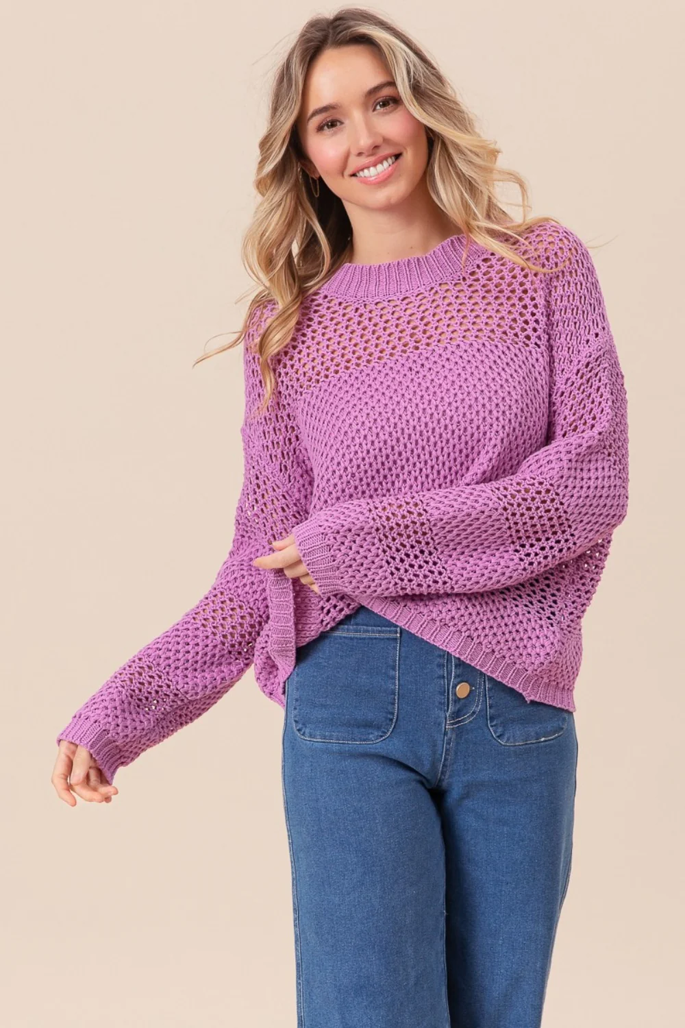 BiBi Openwork Long Sleeve Knit Top - Image 6