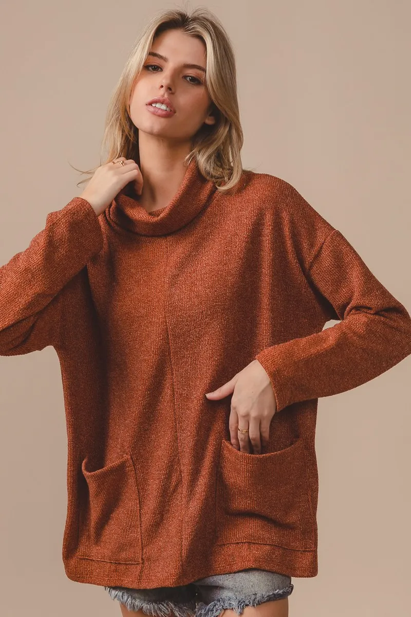 BiBi Piper Rib Double Pocket Turtle Neck Sweater - Image 2