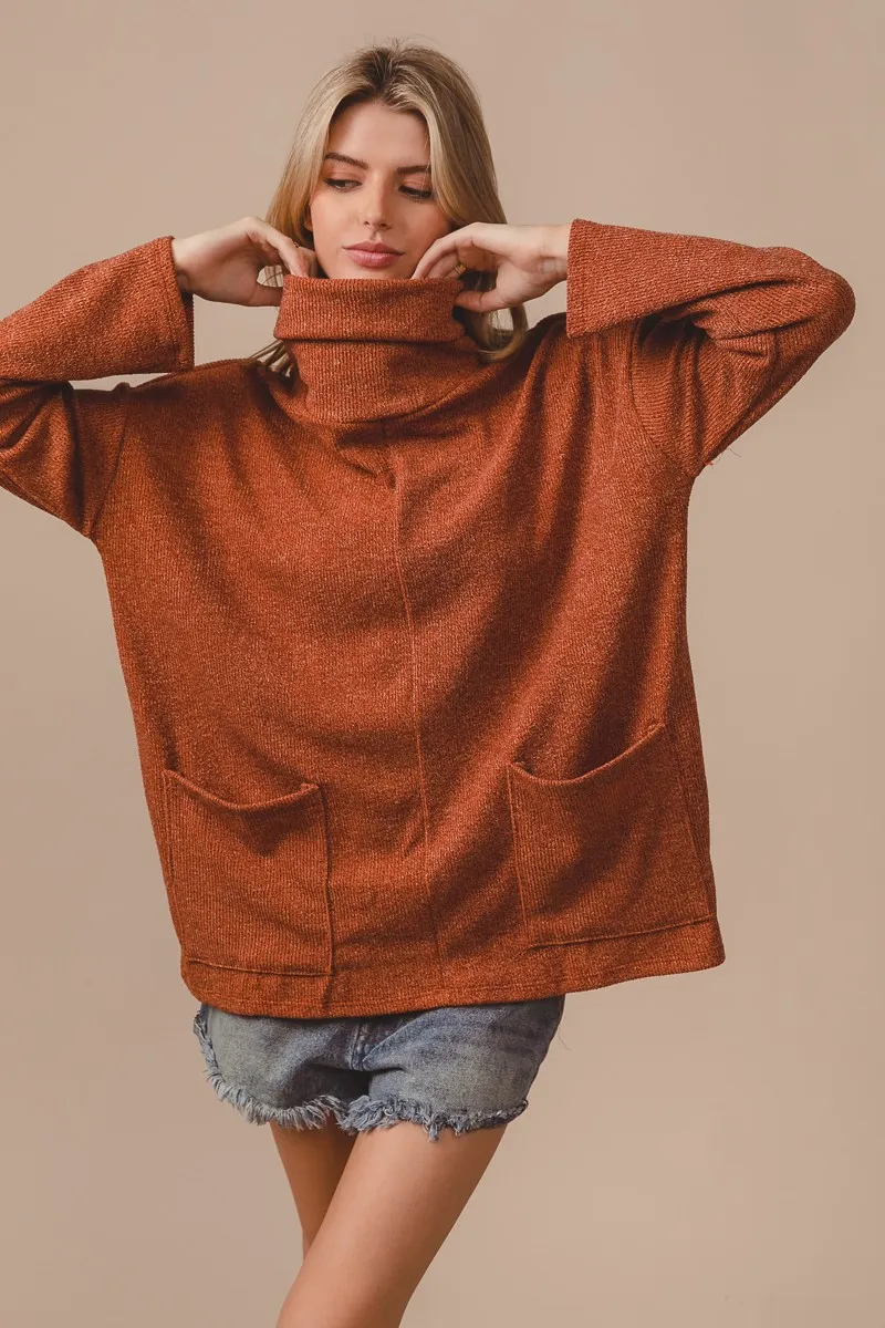 BiBi Piper Rib Double Pocket Turtle Neck Sweater - Image 3