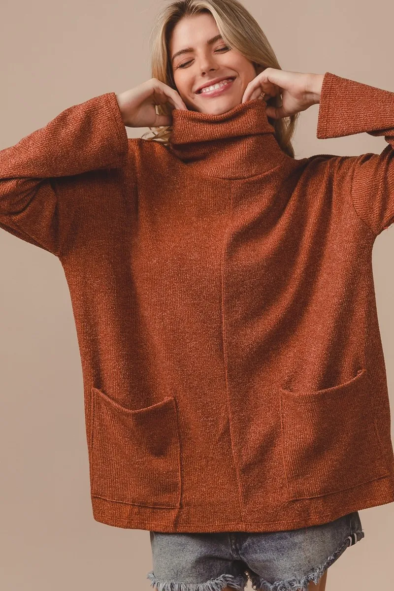BiBi Piper Rib Double Pocket Turtle Neck Sweater - Image 4