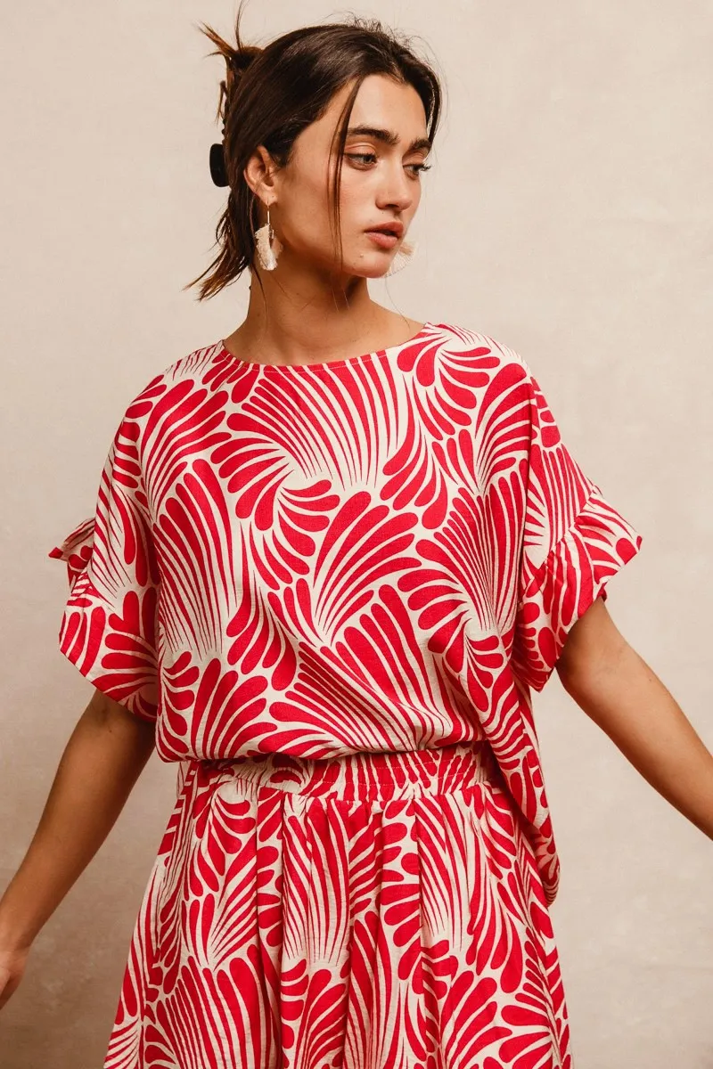 BiBi Print Woven Ruffled Sleeves Top - Image 2