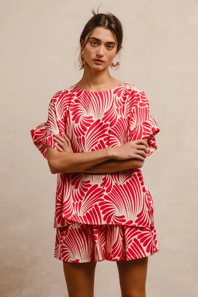 BiBi Print Woven Ruffled Sleeves Top - Image 3