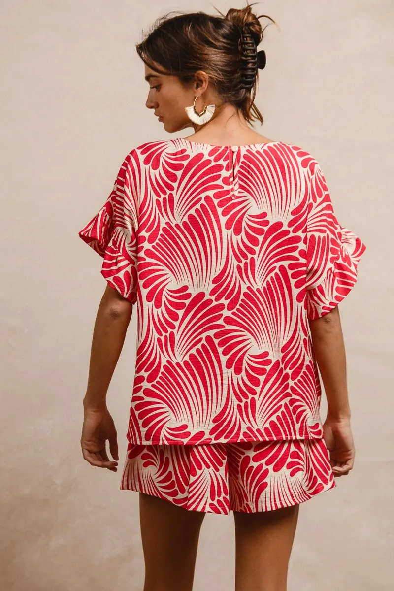 BiBi Print Woven Ruffled Sleeves Top - Image 5