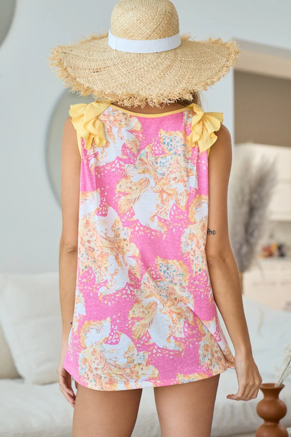 BiBi Printed V Neck Ruffled Tank - Image 2