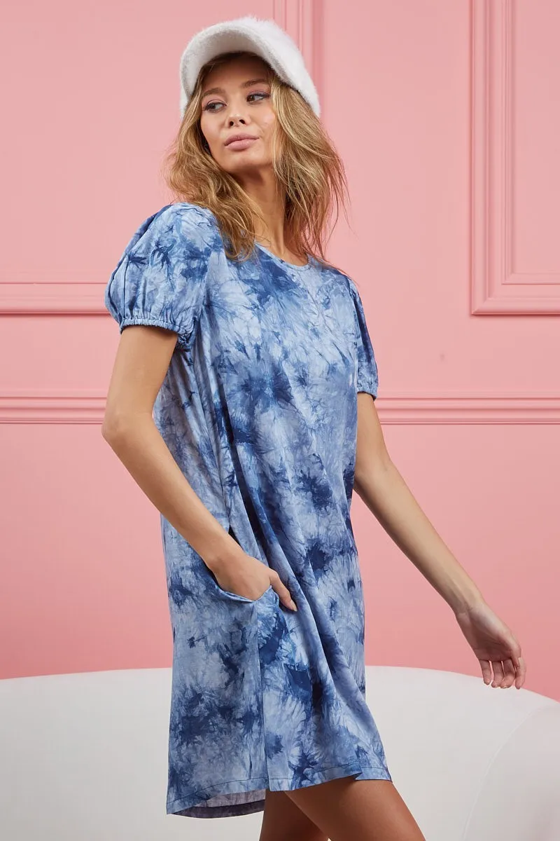 BiBi Puff Sleeve With Side Pockets Tie Dye Dress - Image 11