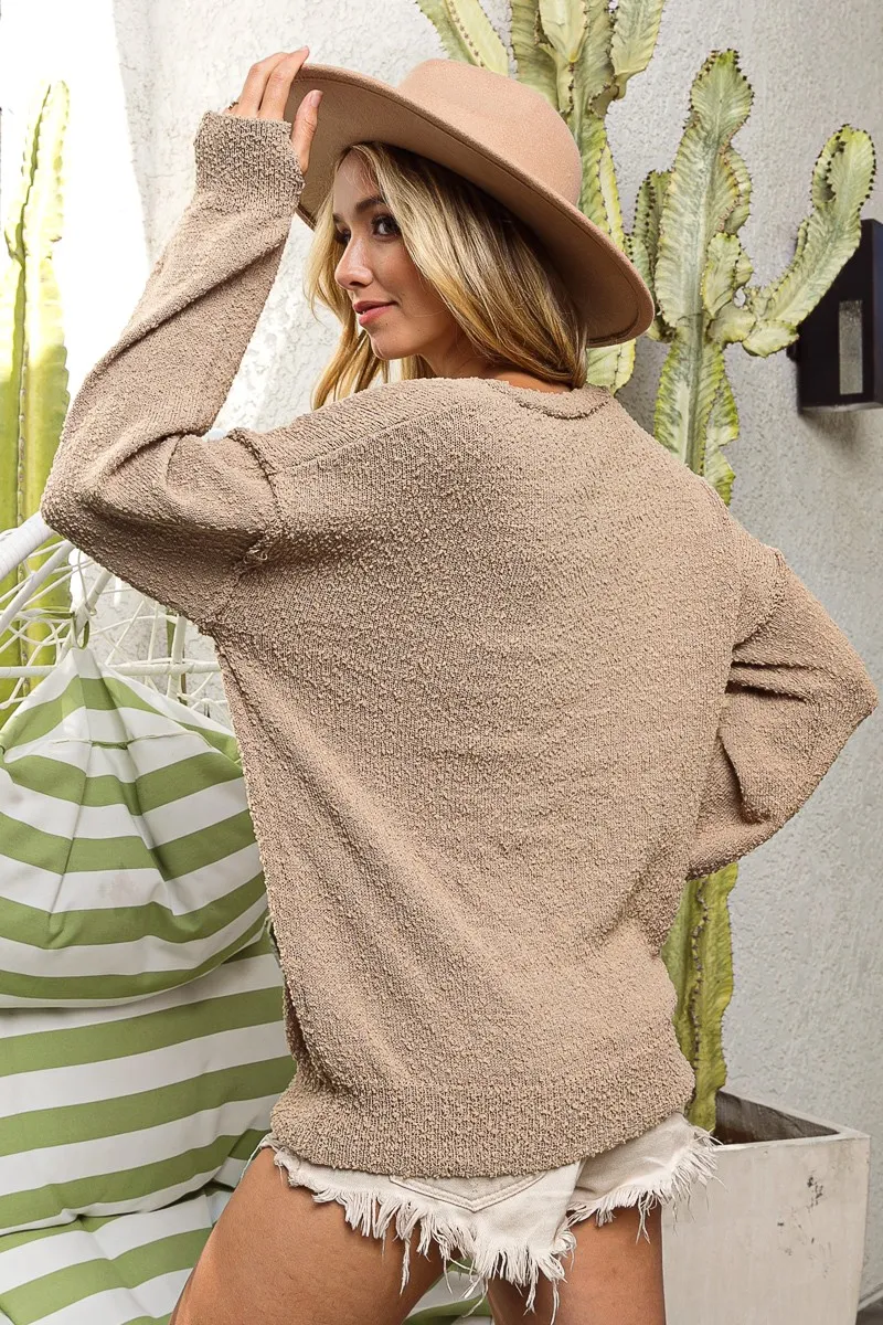 BiBi Raw Edged Popcorn Texture V-neck Sweater - Image 14