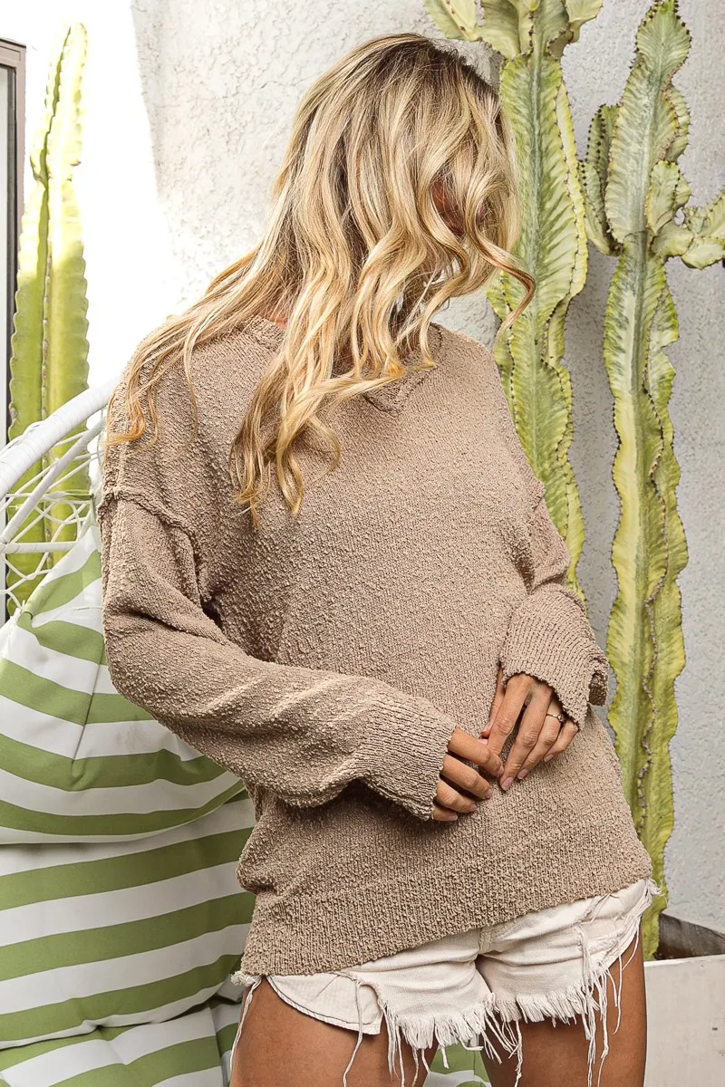 BiBi Raw Edged Popcorn Texture V-neck Sweater - Image 7