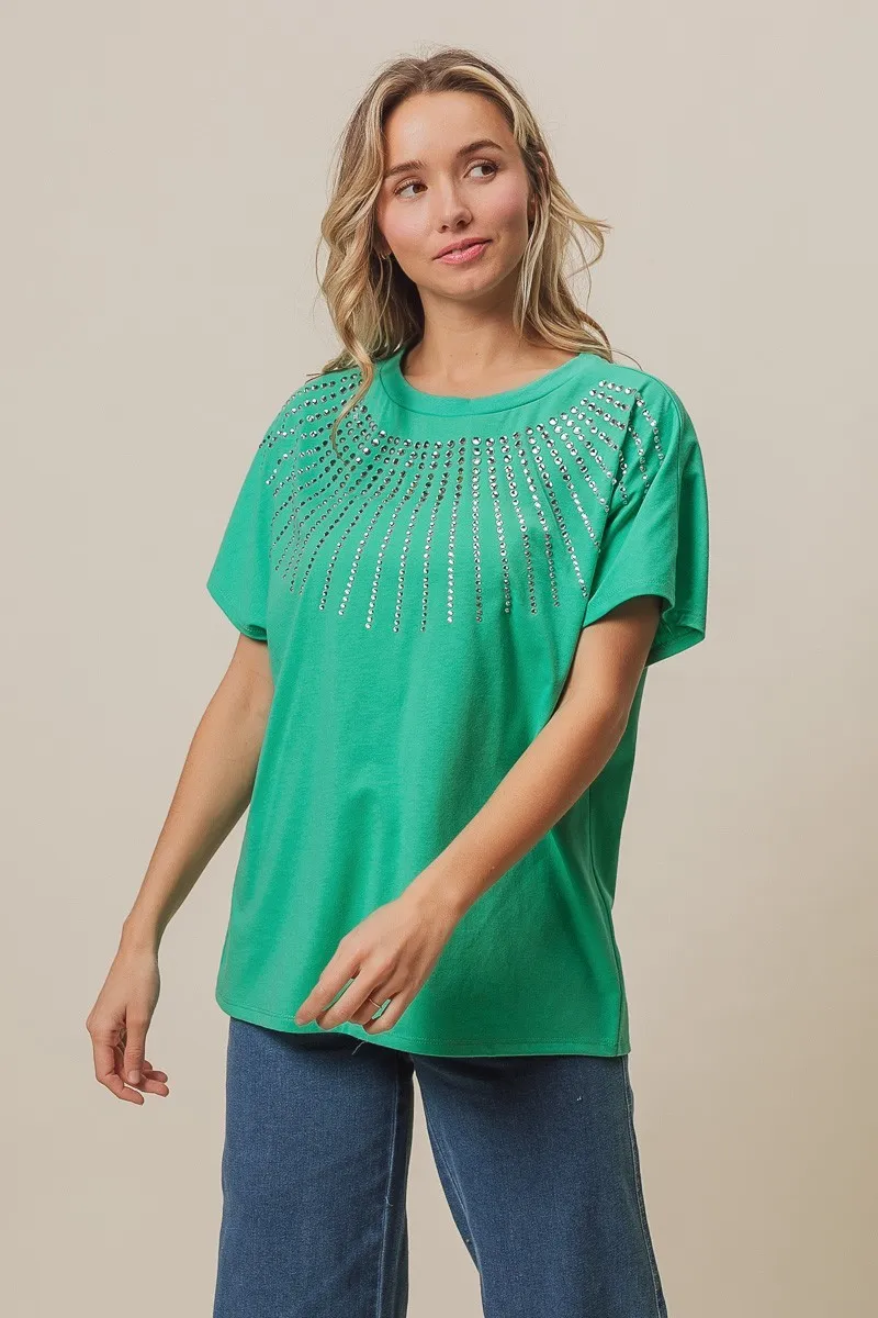 BiBi Rhinestone Beaded Short Sleeve Top - Image 4