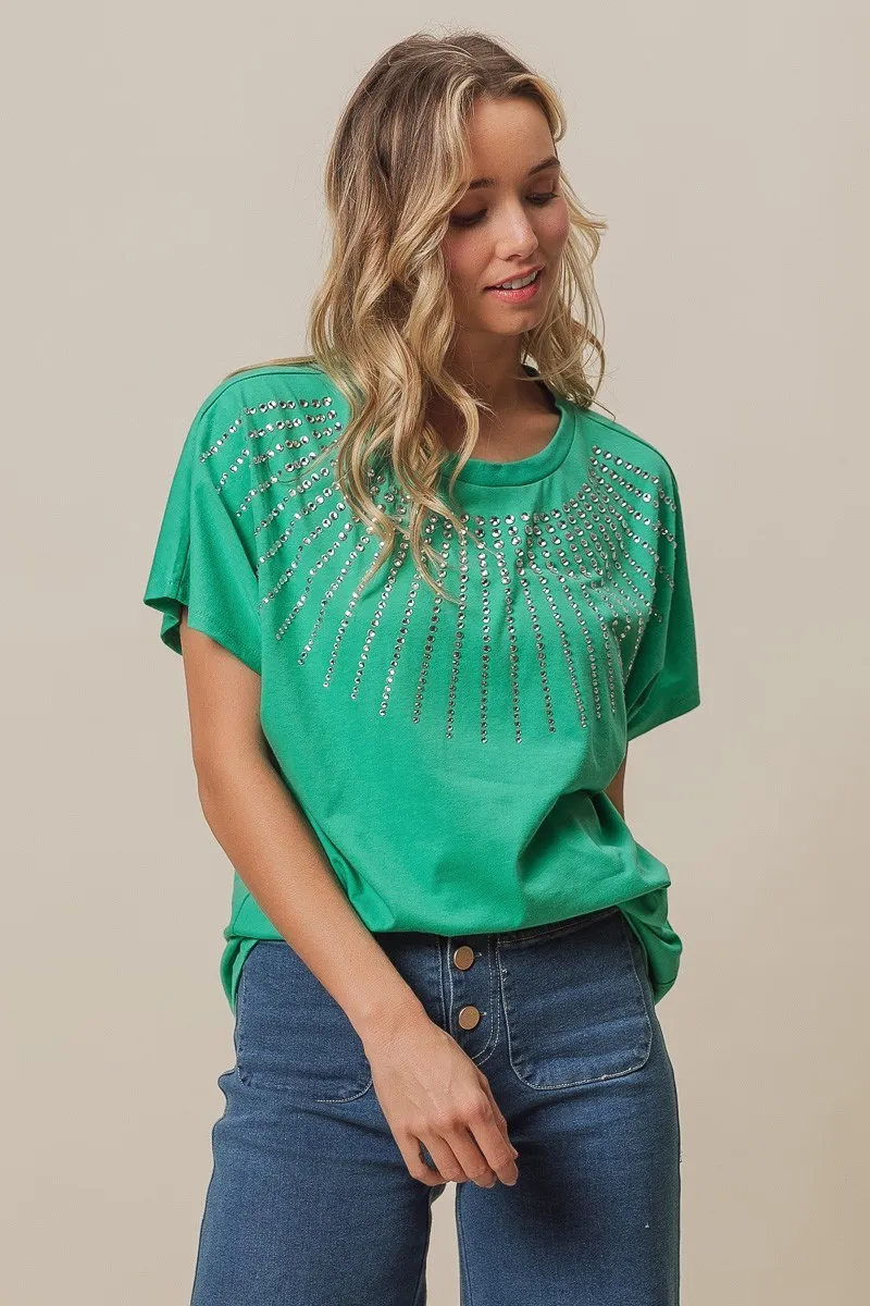 BiBi Rhinestone Beaded Short Sleeve Top - Image 6