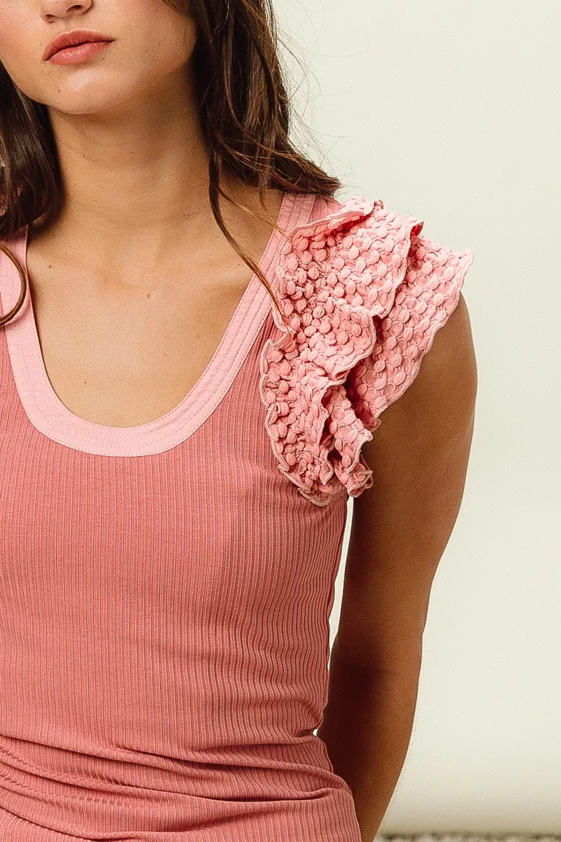 BiBi Rib Knit With Textured Ruffled Top - Image 3