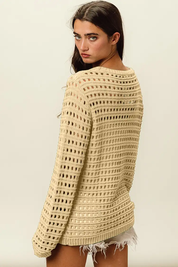 BiBi Round Neck Openwork Knit Cover Up - Image 2