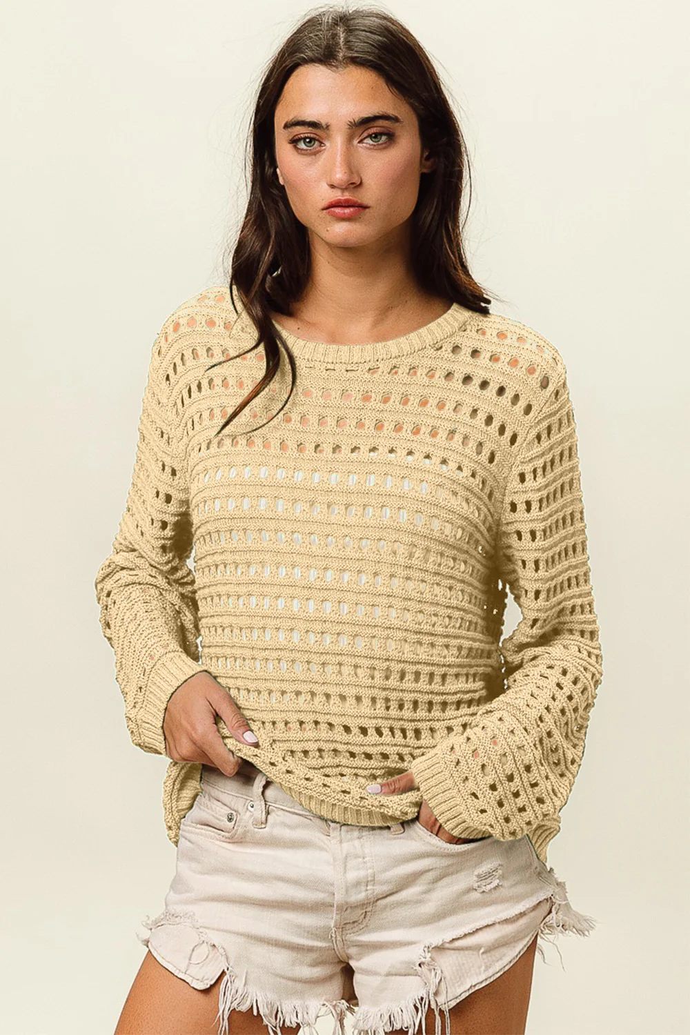 BiBi Round Neck Openwork Knit Cover Up - Image 3