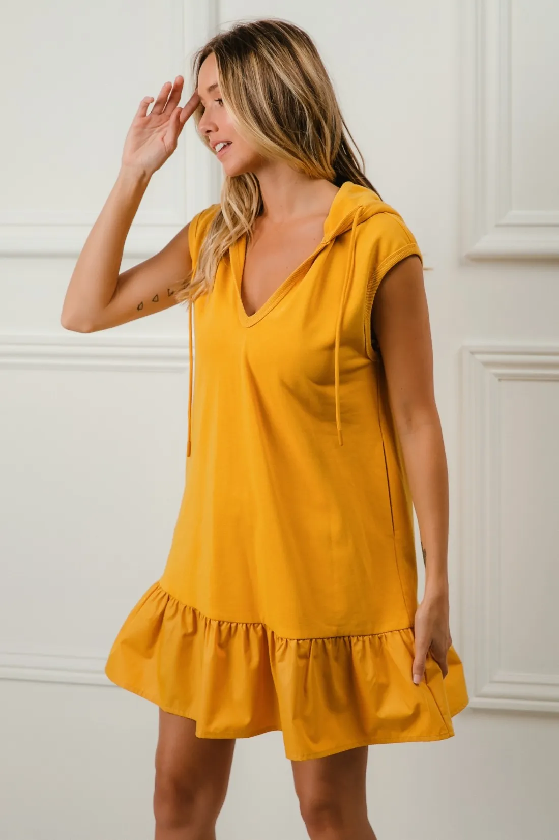 BiBi Ruffled French Terry Hooded Dress - Image 6