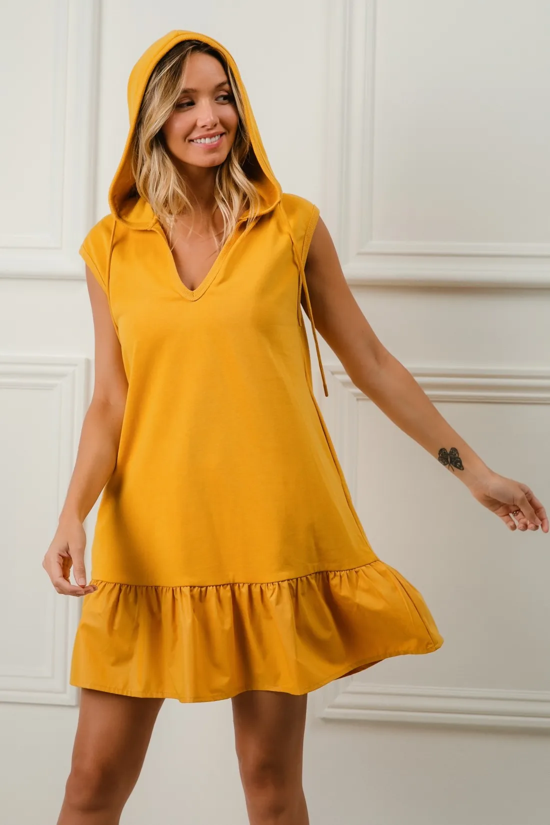 BiBi Ruffled French Terry Hooded Dress - Image 7