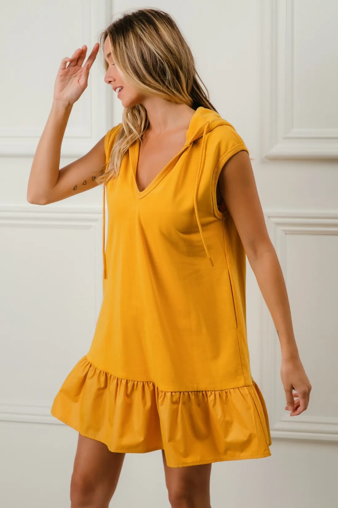BiBi Ruffled French Terry Hooded Dress - Image 8