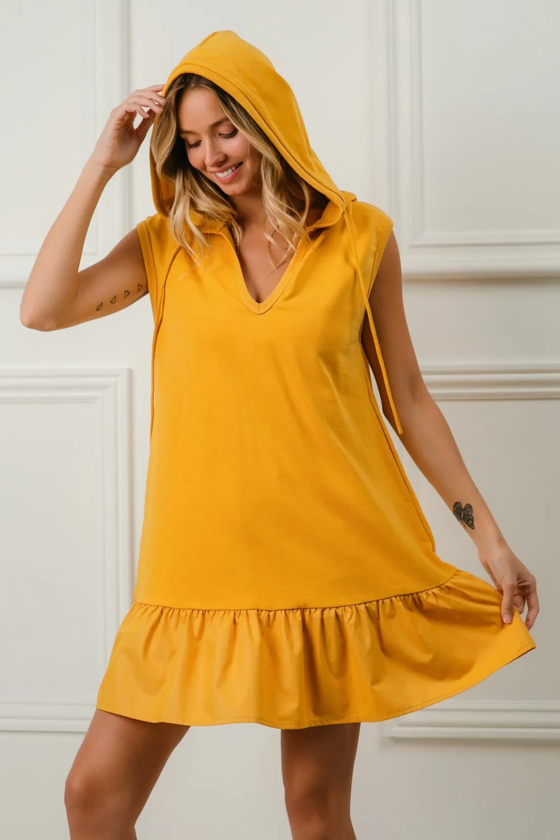 BiBi Ruffled French Terry Hooded Dress - Image 9
