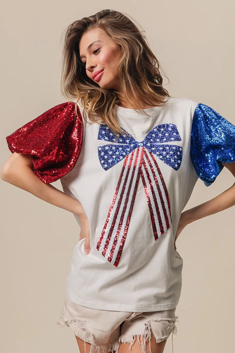 BiBi Sequin American Flag Bow Top - Image 10