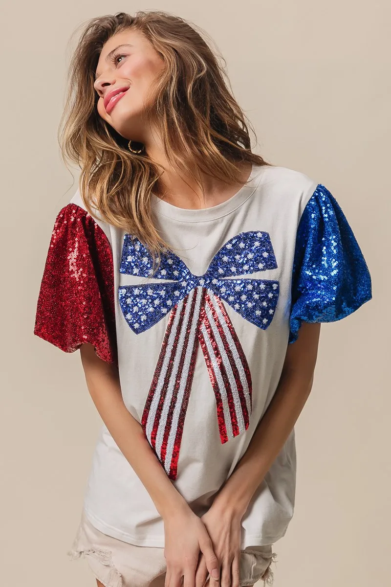 BiBi Sequin American Flag Bow Top - Image 11