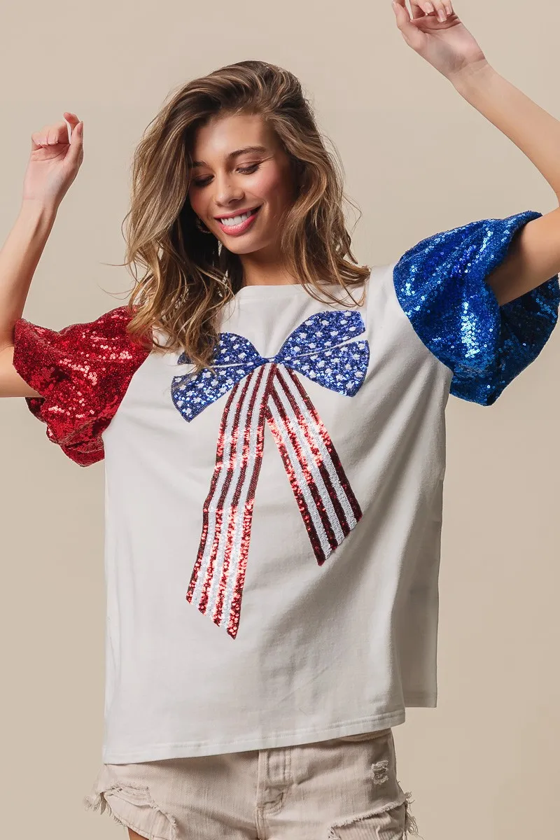 BiBi Sequin American Flag Bow Top - Image 12