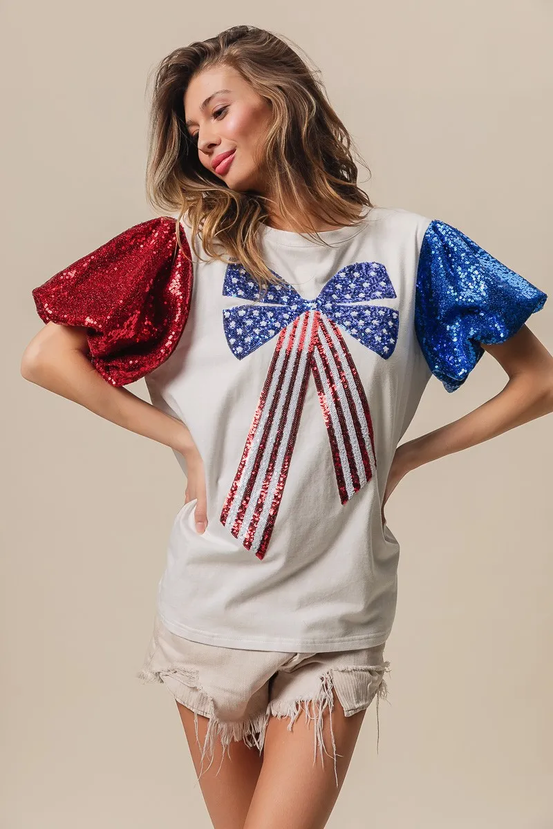BiBi Sequin American Flag Bow Top - Image 13