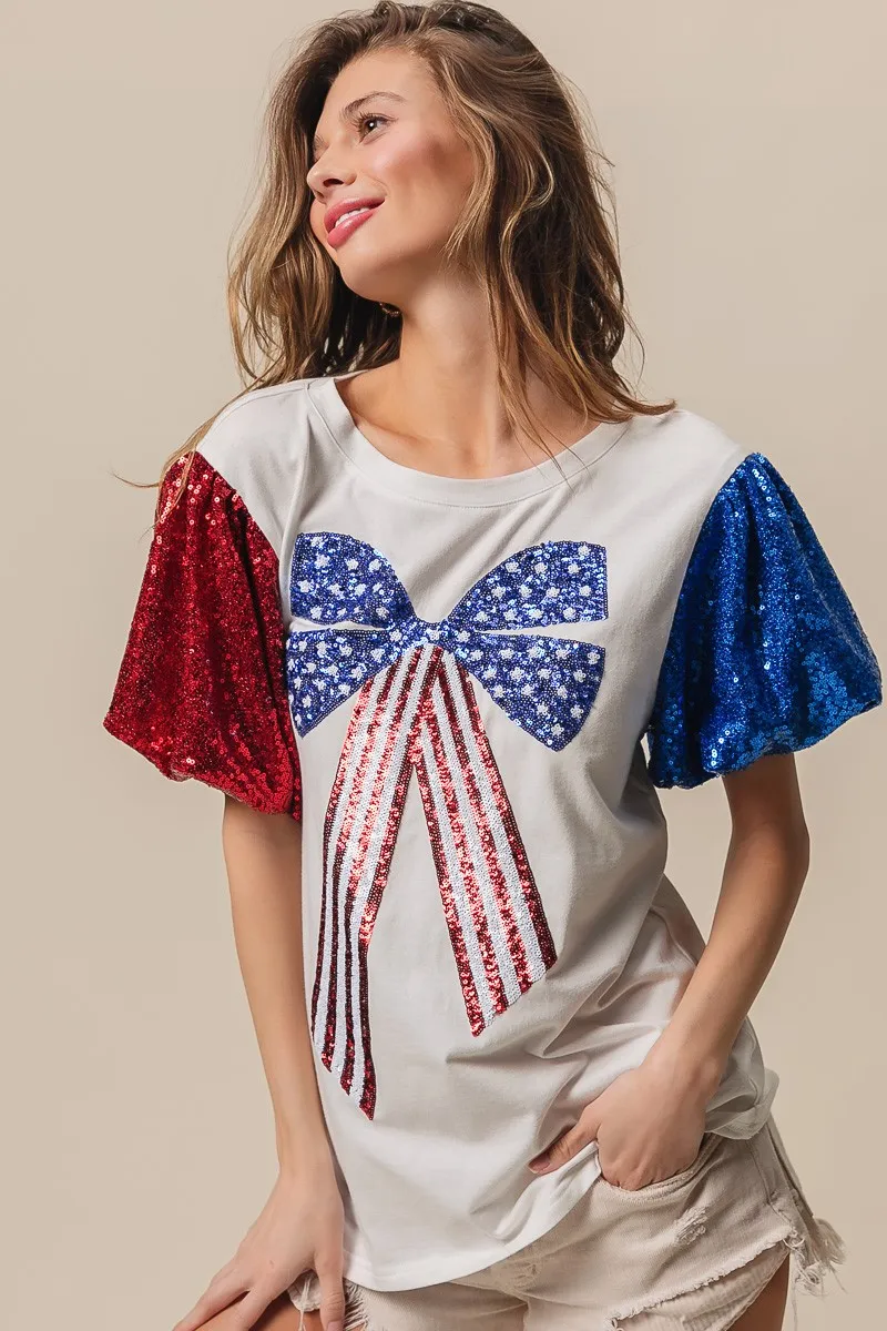 BiBi Sequin American Flag Bow Top - Image 14