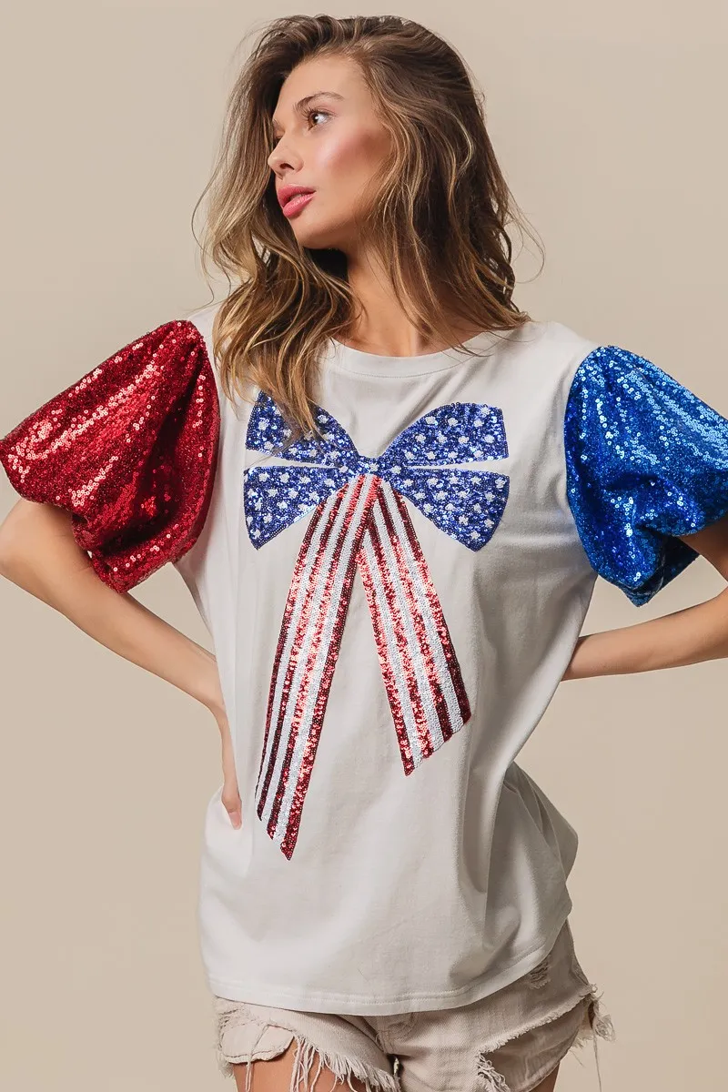 BiBi Sequin American Flag Bow Top - Image 16